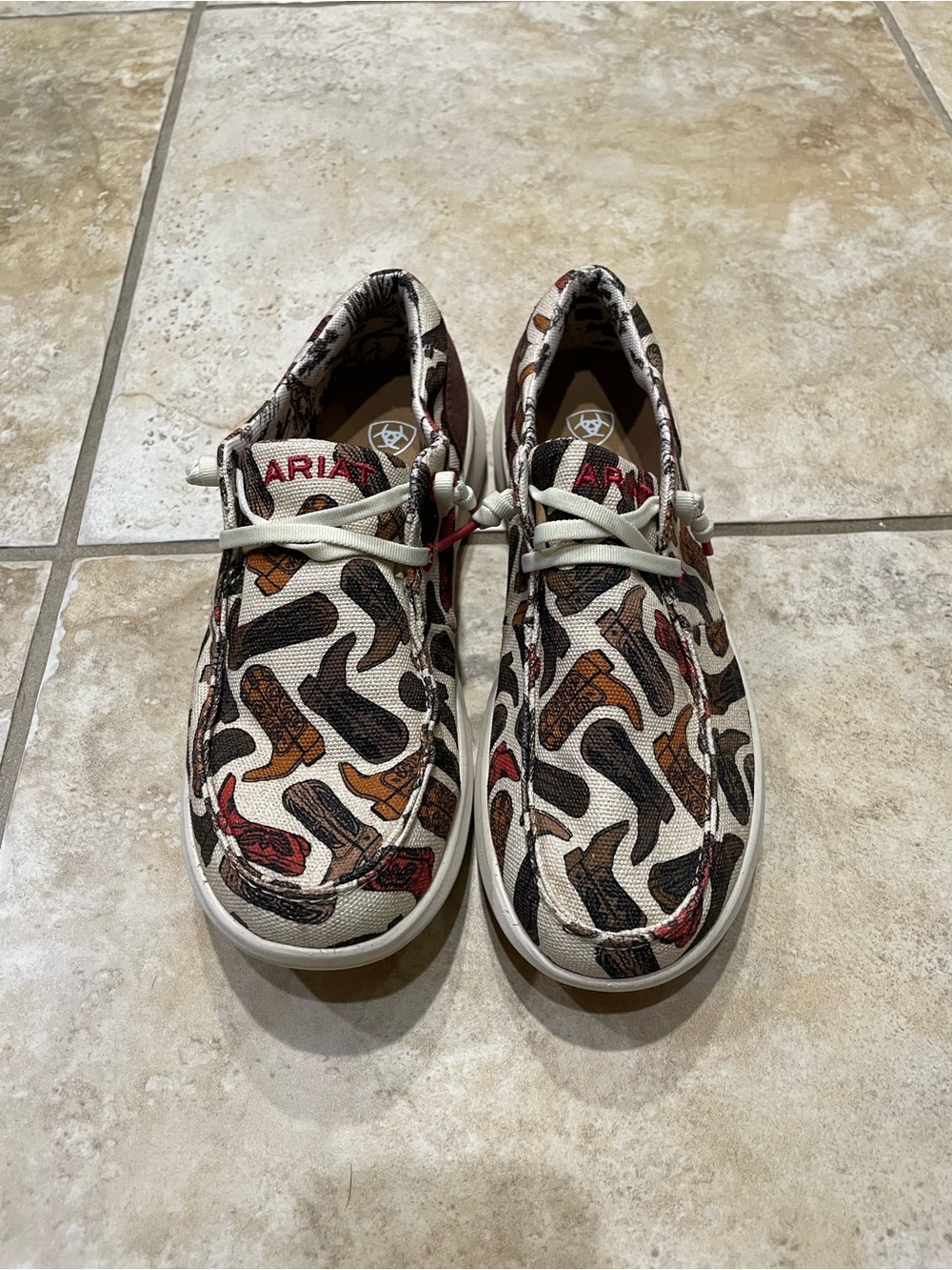 Ariat Hilo Cream Canvas Sneakers with Multicolor Boot Print